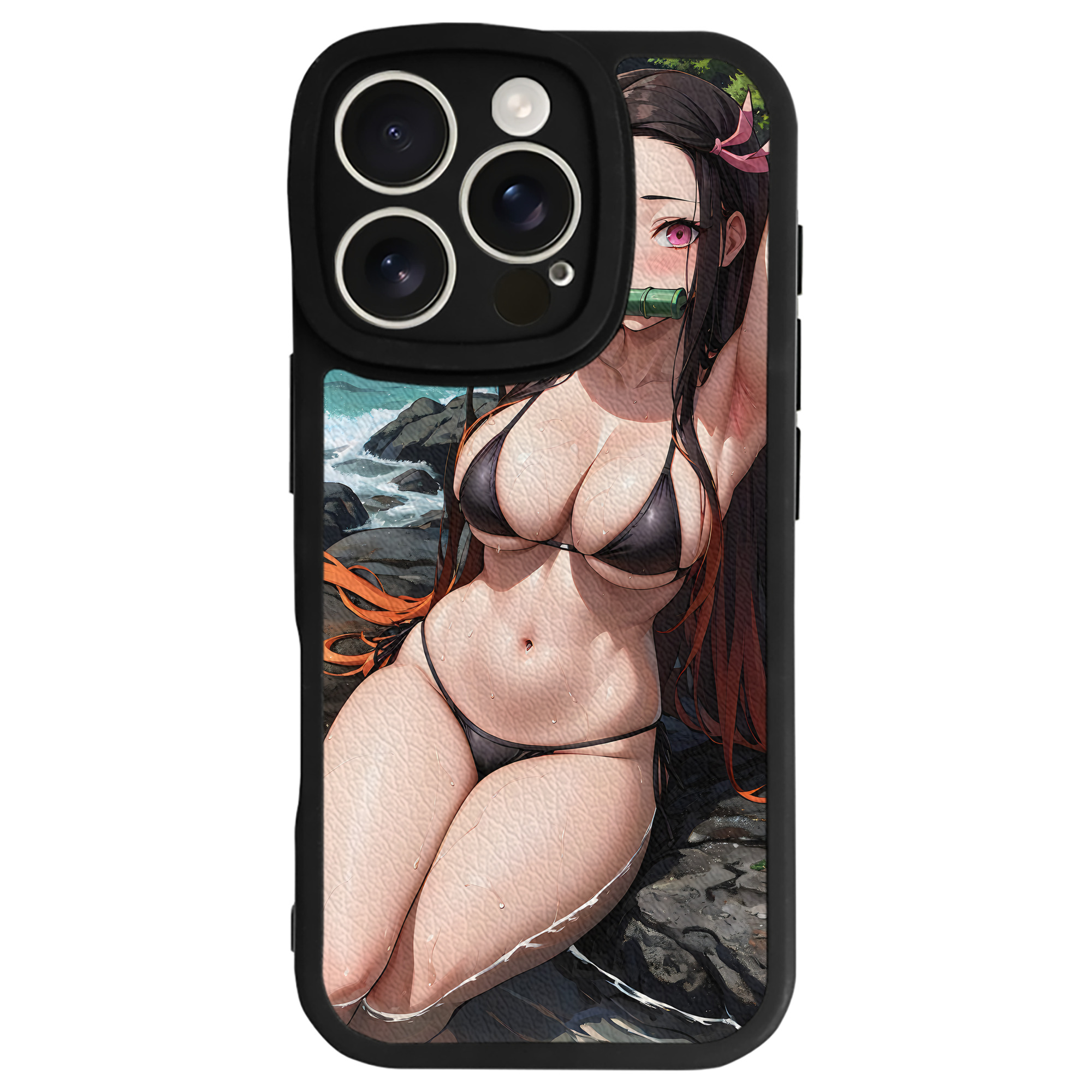 （画像用） 鬼滅の刃（きめつのやいば）竈門 禰󠄀豆子／かまど ねずこ Kamado Nezuko 【iPhone 16シリーズ対応】シリコンスマホケース（レザー調） 材質：シリコン